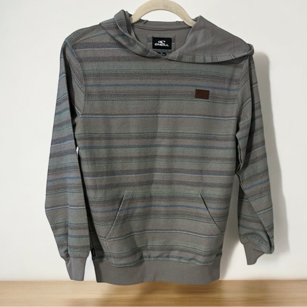 O’Neill gray and green striped women’s hoodie with front pockets sz M